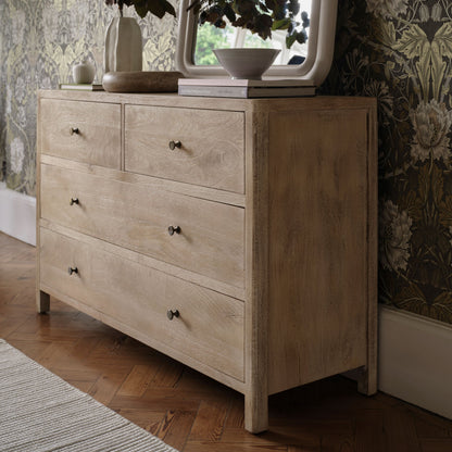 Colton 120cm 4 Drawer Chest of Drawers - Chalked Mango Wood & Travertine - Laura James 