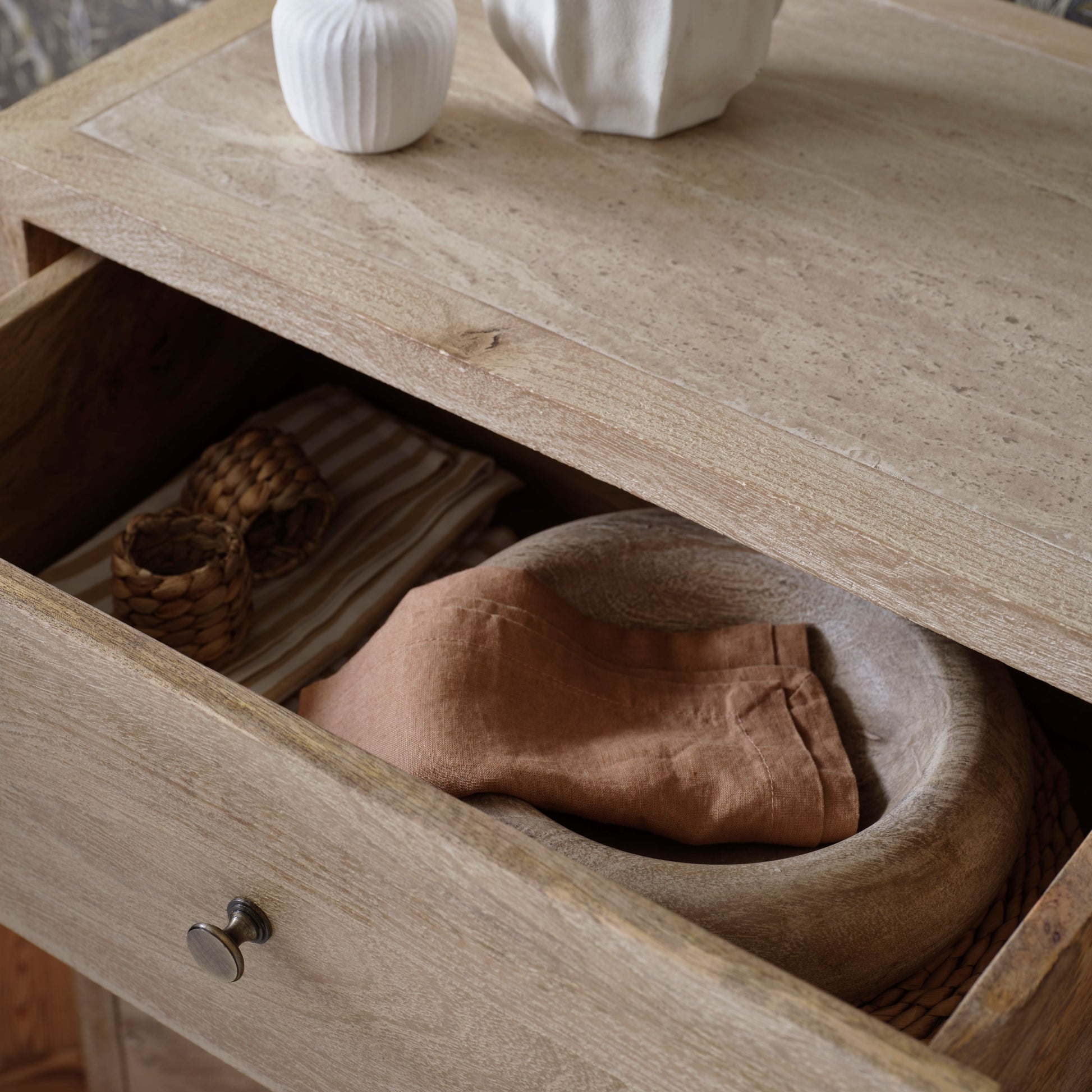 Colton 120cm 4 Drawer Chest of Drawers - Chalked Mango Wood & Travertine - Laura James 