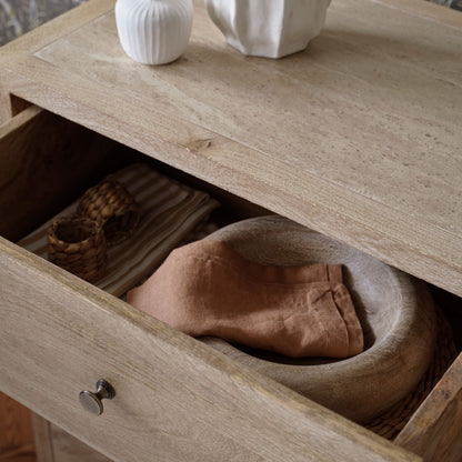 Colton 120cm 4 Drawer Chest of Drawers - Chalked Mango Wood & Travertine - Laura James 