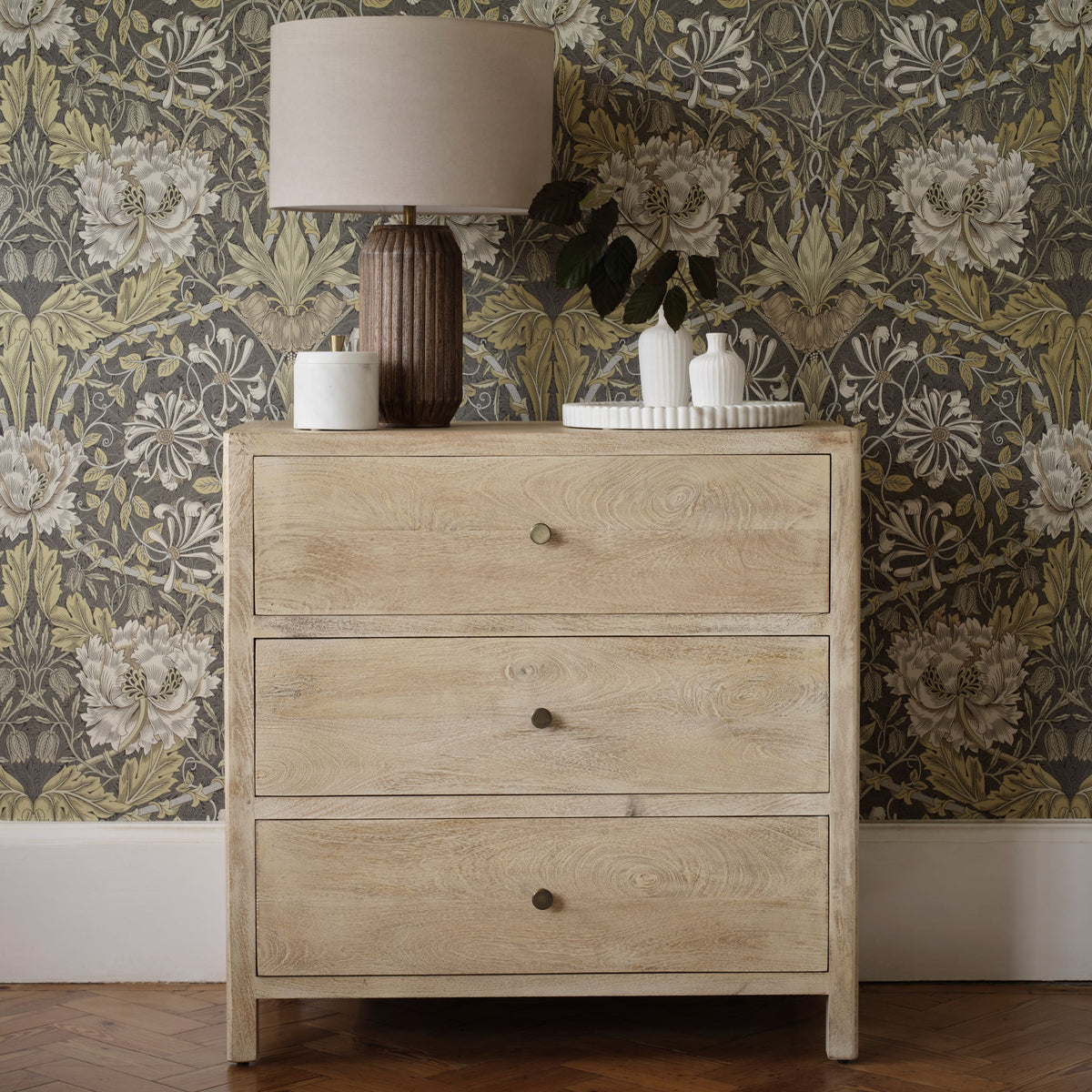Colton 75cm 3 Drawer Chest of Drawers - Chalked Mango Wood & Travertine -Laura James 