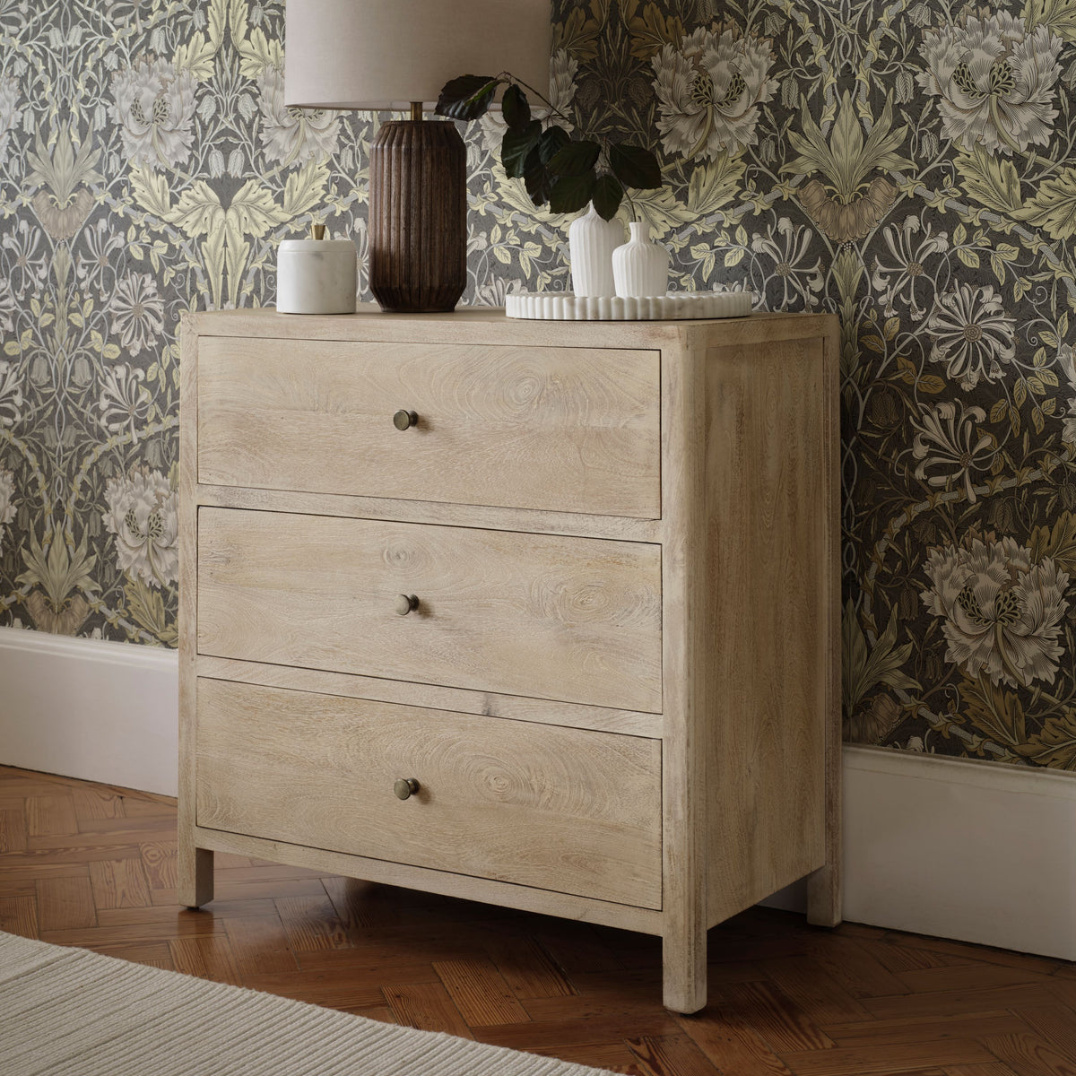 Colton 75cm 3 Drawer Chest of Drawers - Chalked Mango Wood & Travertine -Laura James 