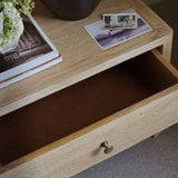 Colton 60cm 2 Drawer Bedside Table - Chalked Mango Wood & Travertine - Laura James 