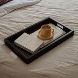 Jade 50cm Rectangular Ribbed Tray - Jet Black Mango Wood - Laura James 