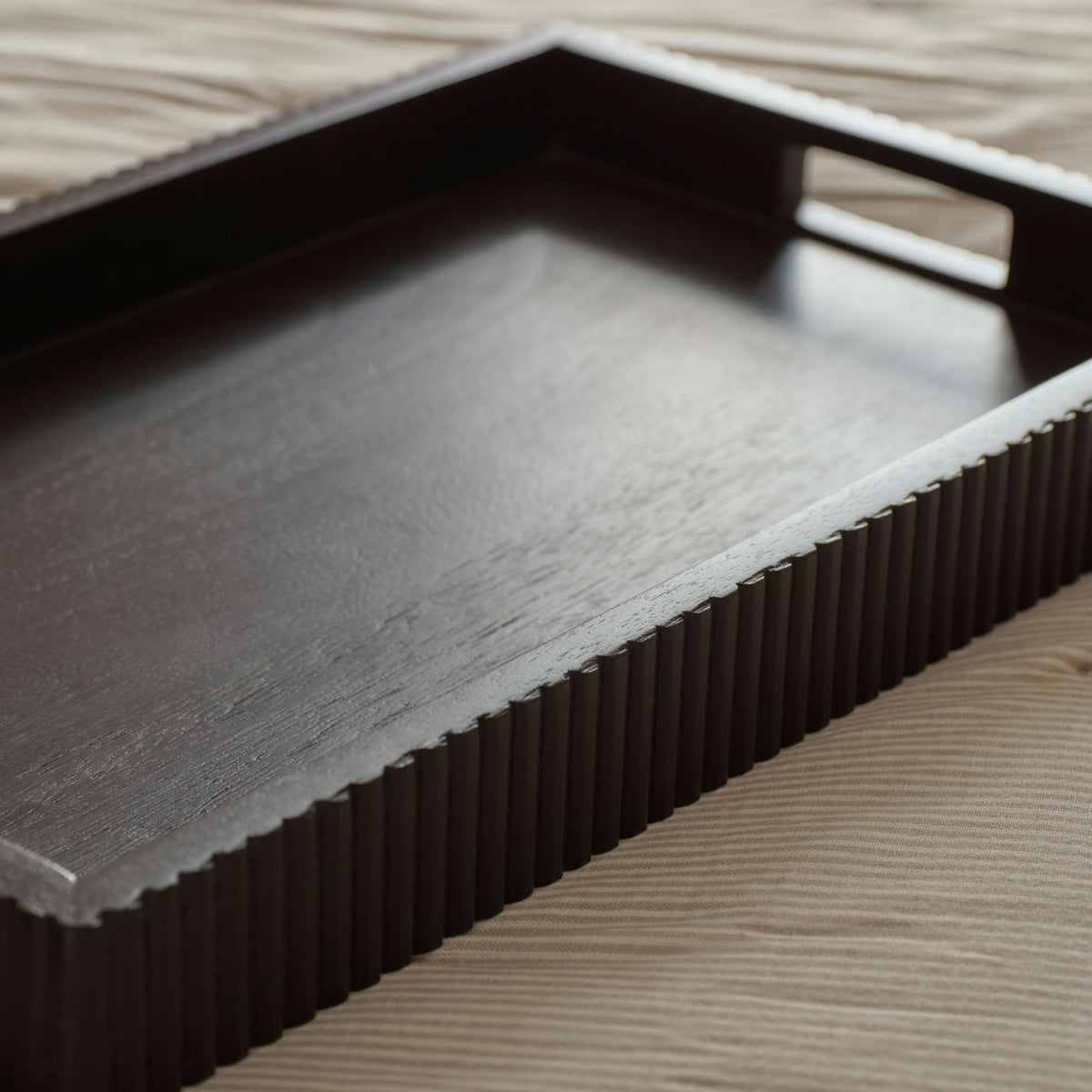 Jade 50cm Rectangular Ribbed Tray - Jet Black Mango Wood - Laura James 