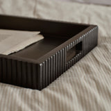 Jade 50cm Rectangular Ribbed Tray - Jet Black Mango Wood - Laura James 