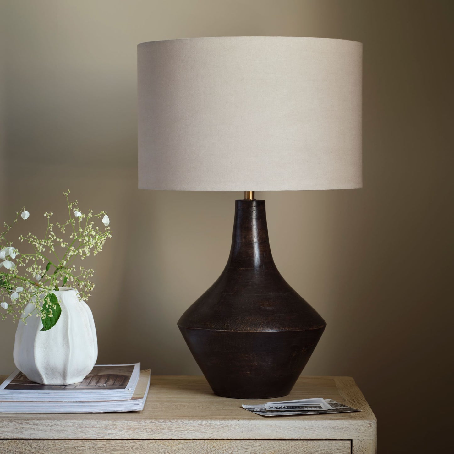 Kargil 31cm Wooden Lamp Base - Coffee Brown Mango Wood - Laura James 