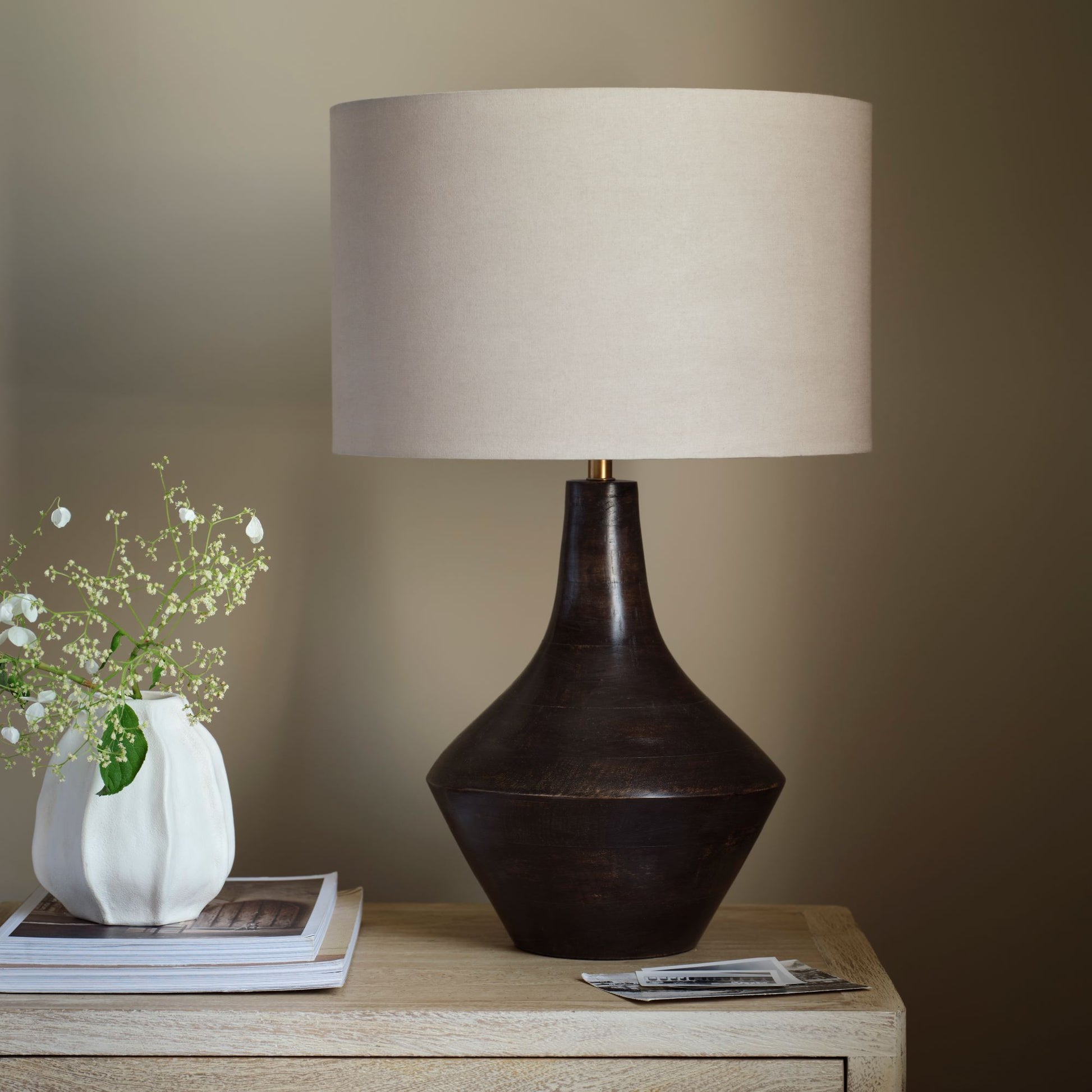 Kargil 31cm Wooden Lamp Base - Coffee Brown Mango Wood - Laura James 