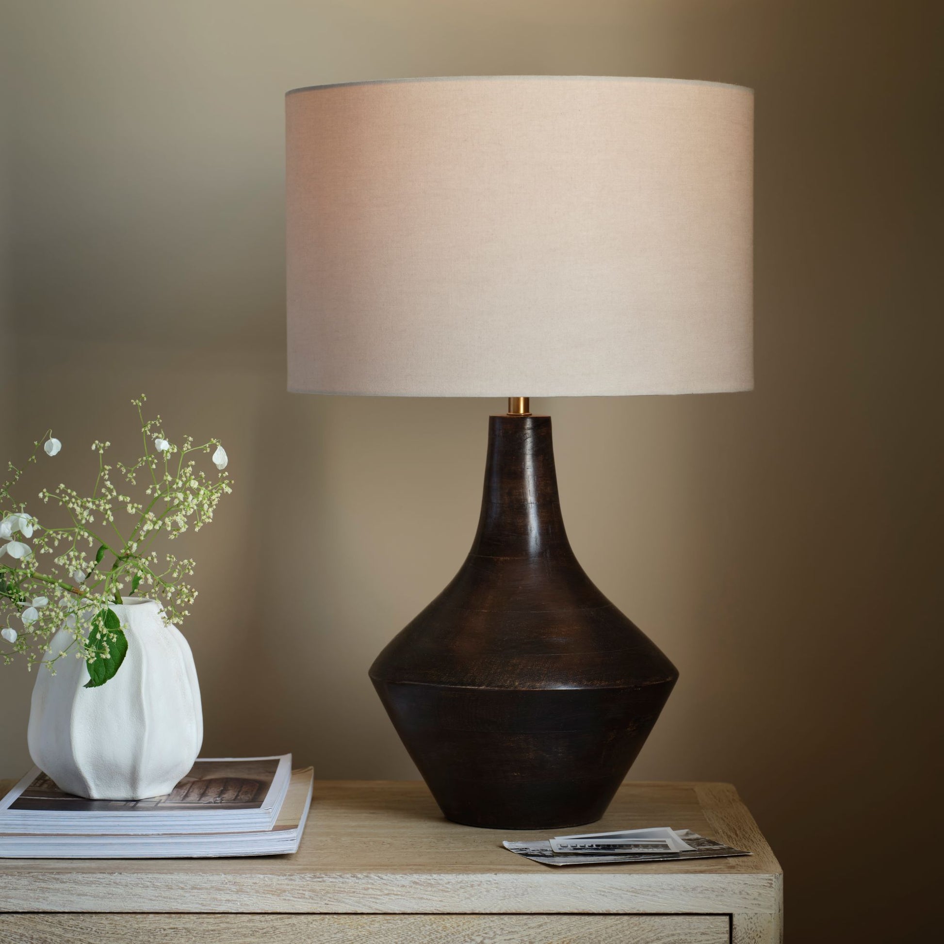 Kargil 31cm Wooden Lamp Base - Coffee Brown Mango Wood - Laura James 