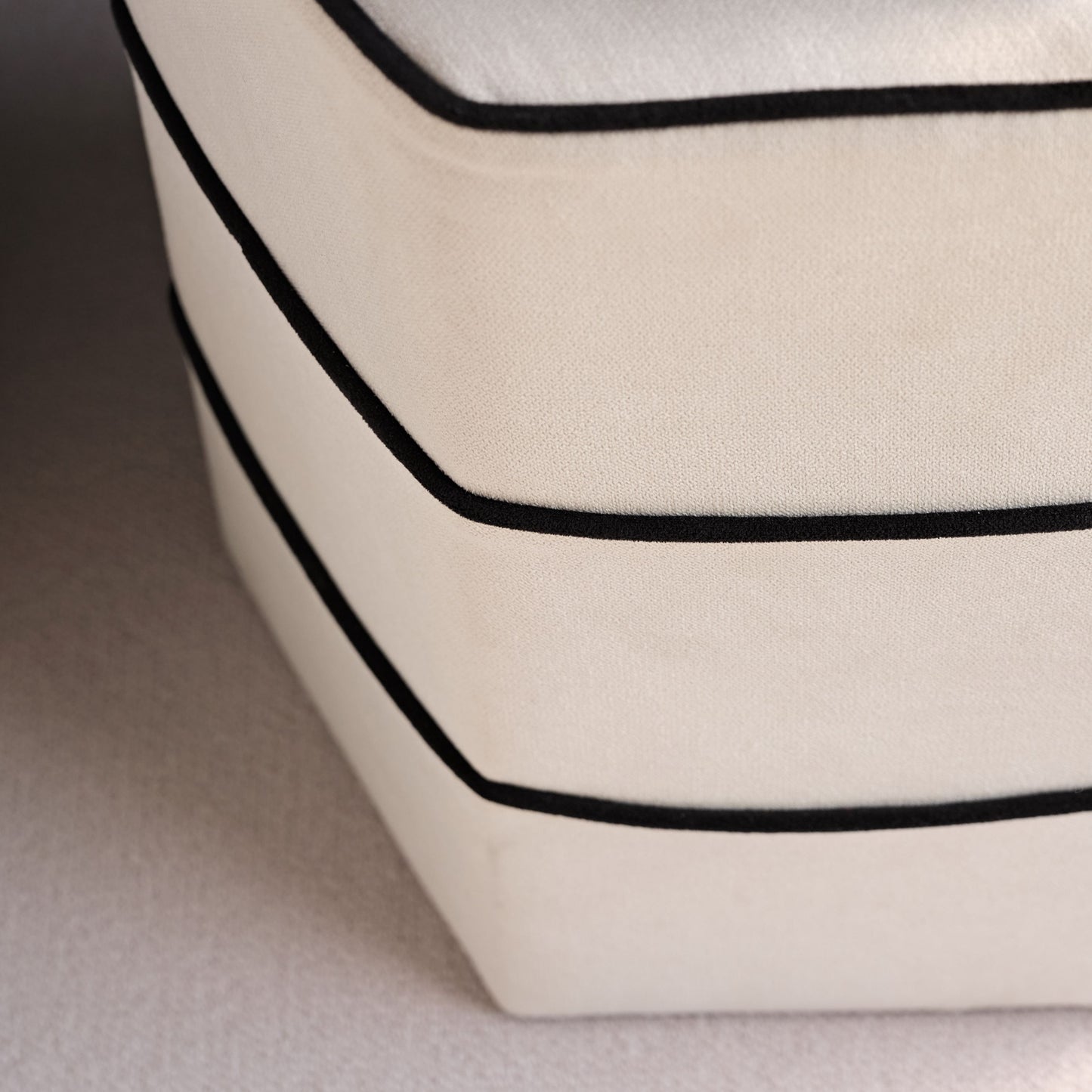 Margot 46cm Hexagon Footstool - Ivory with Jet Black Piping - Laura James 