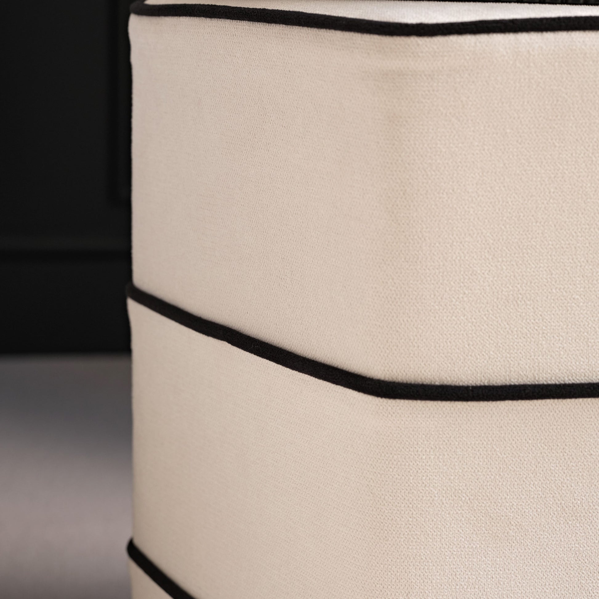 Margot 46cm Hexagon Footstool - Ivory with Jet Black Piping - Laura James 