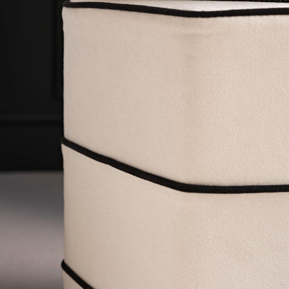 Margot 46cm Hexagon Footstool - Ivory with Jet Black Piping - Laura James 