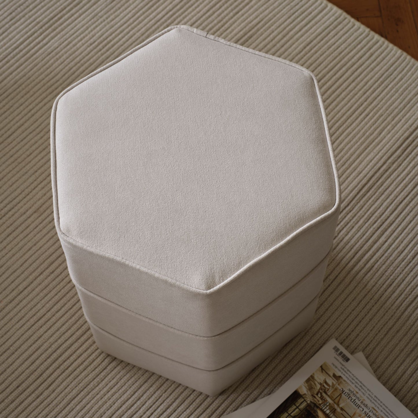 Margot 46cm Hexagon Footstool - Ivory - Laura James 