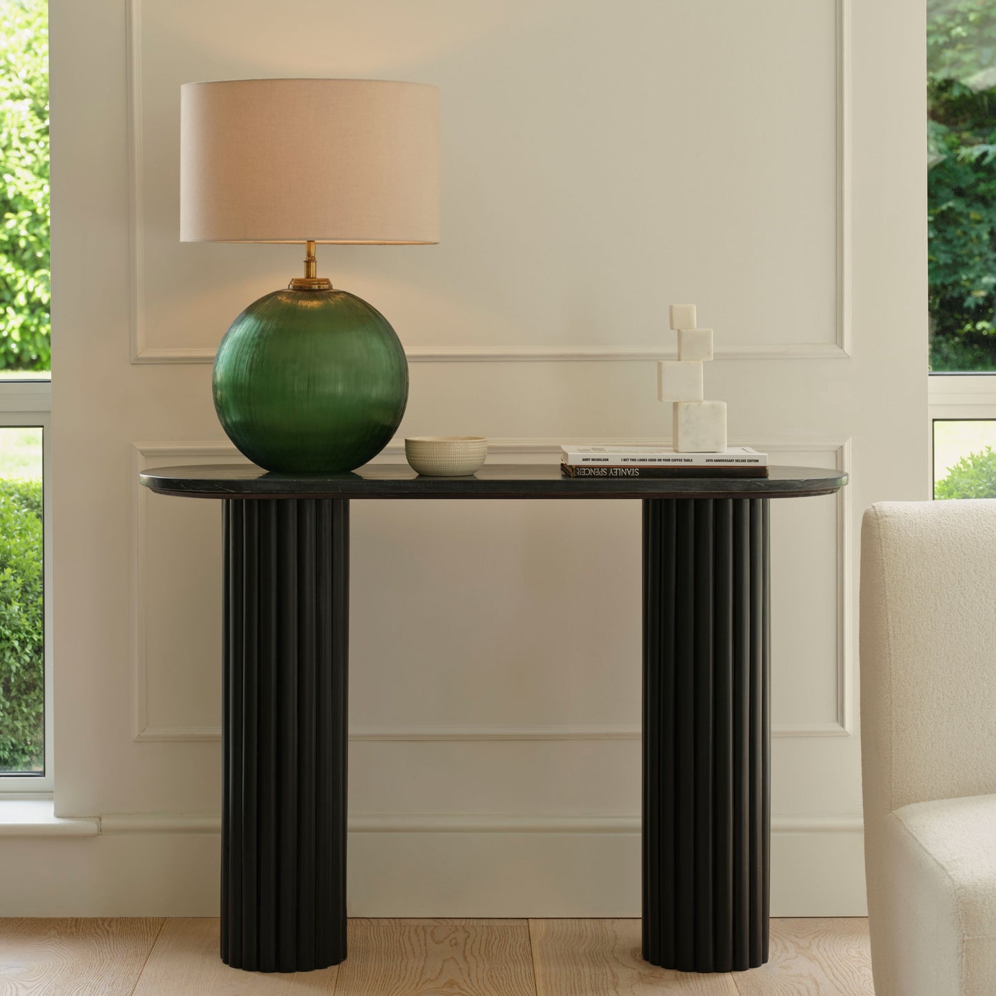 Myla 110cm Console Table - Jet Black with Black Marble - Laura James 