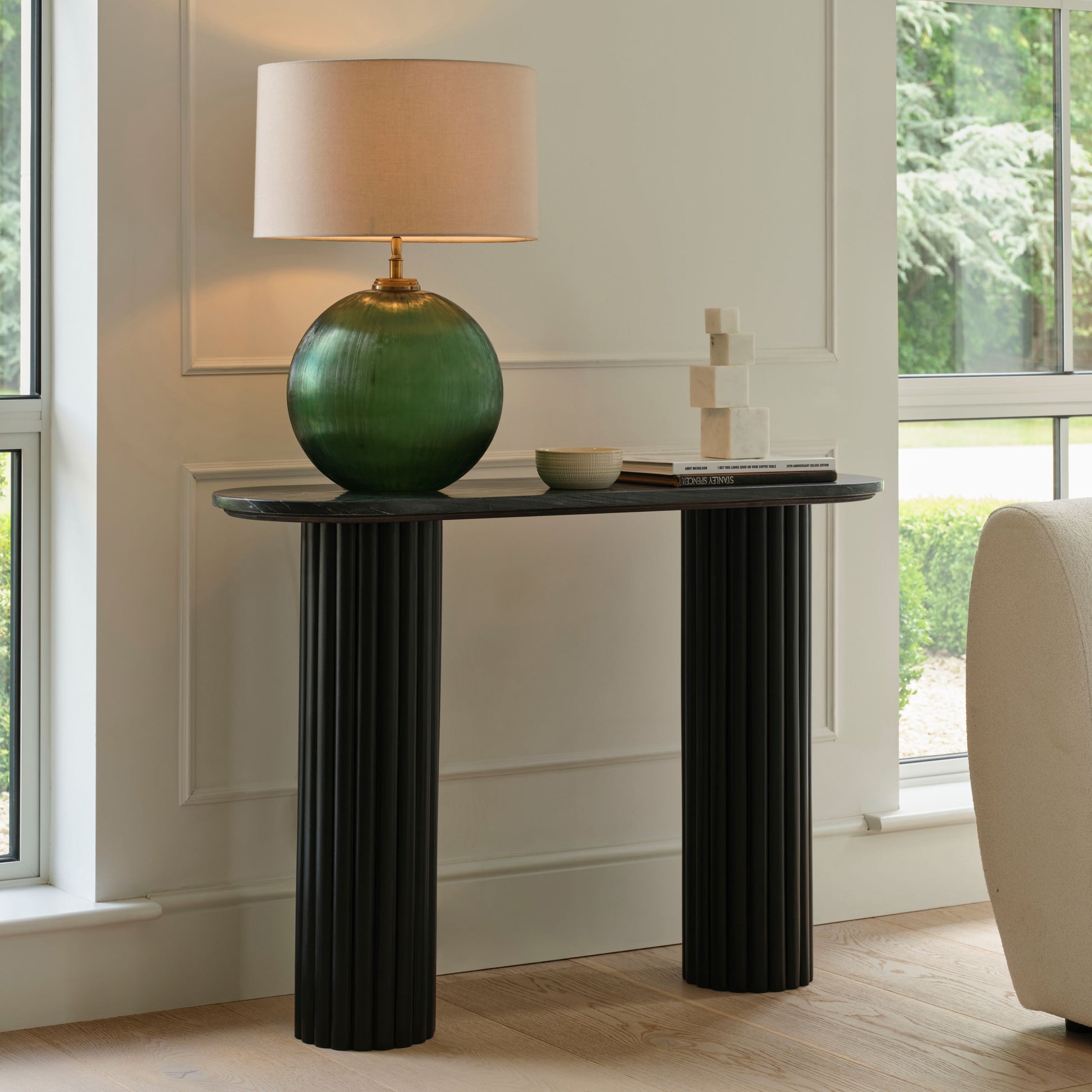 Myla 110cm Console Table - Jet Black with Black Marble - Laura James 