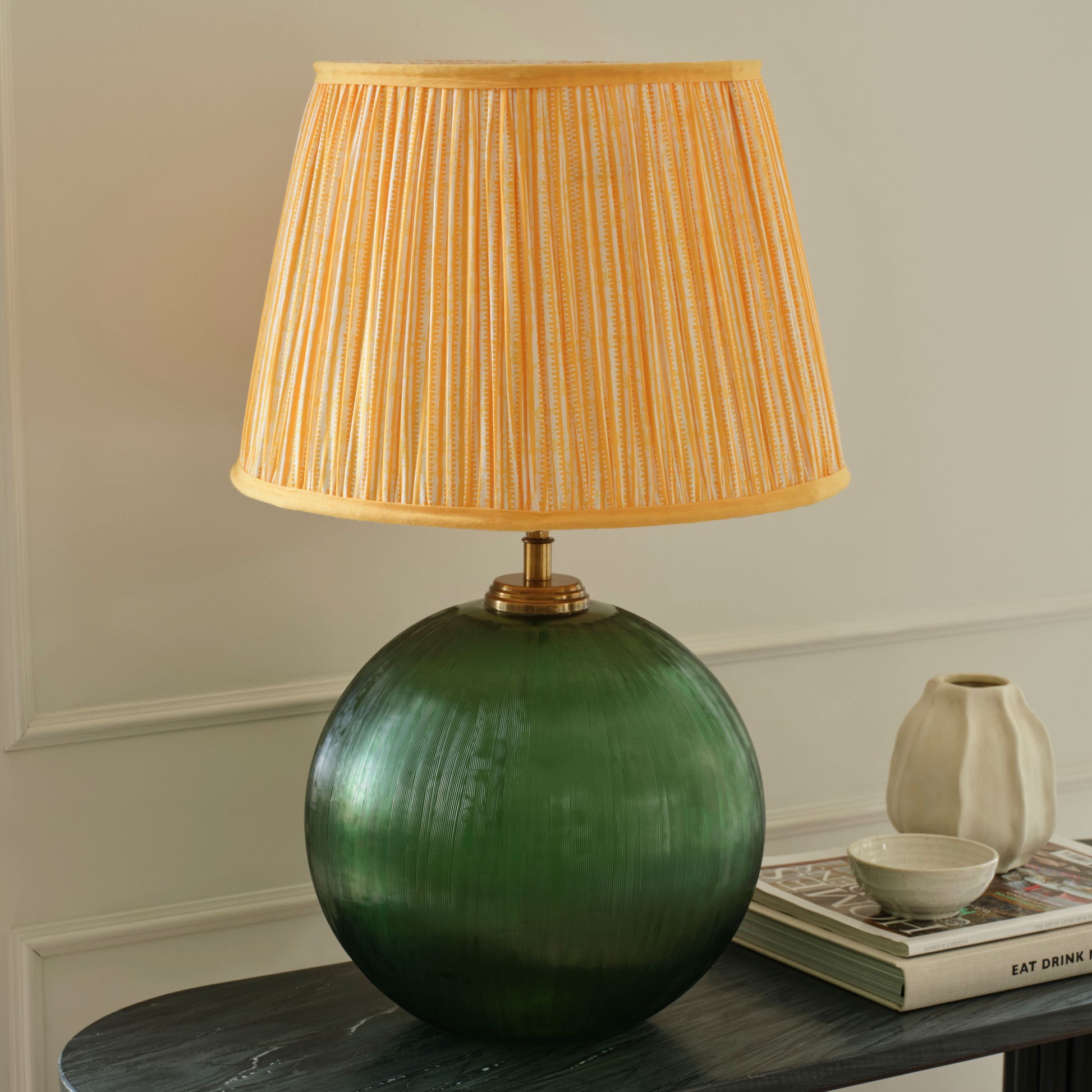 Nimana 40cm Gathered Lamp Shade - Amber Yellow Stripe - Laura James 