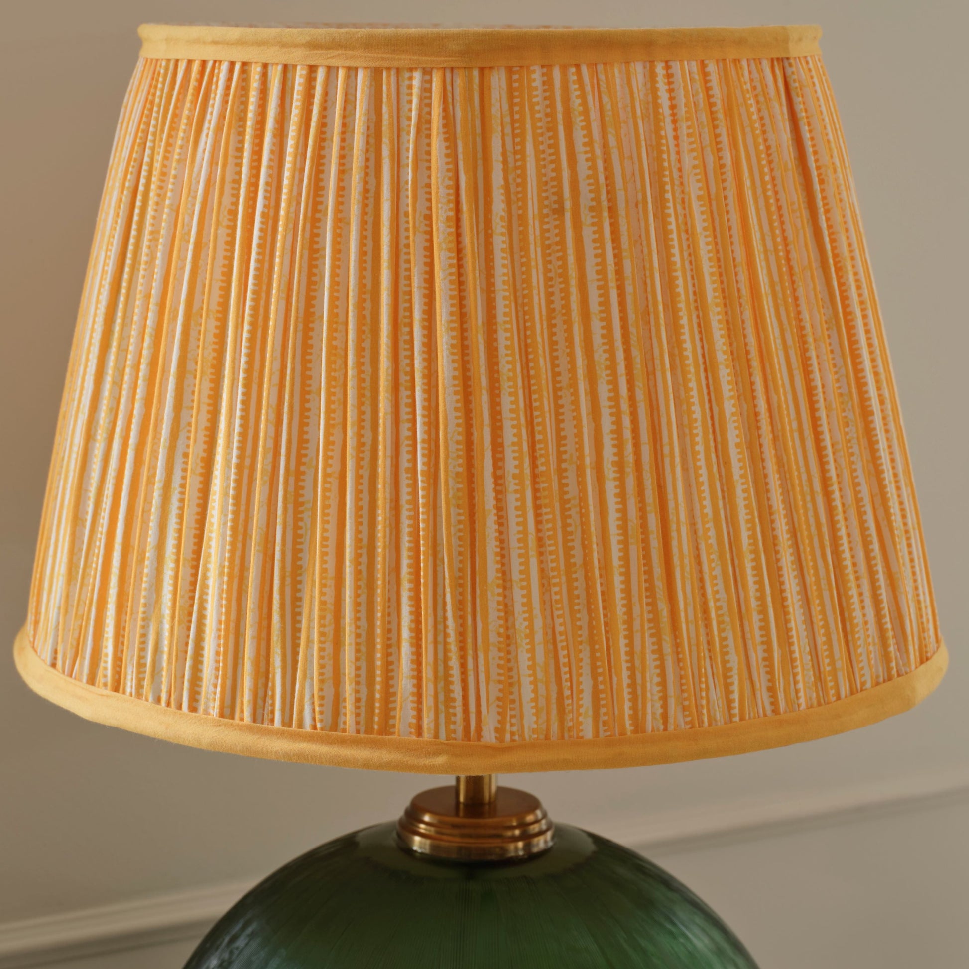 Nimana 40cm Gathered Lamp Shade - Amber Yellow Stripe - Laura James 