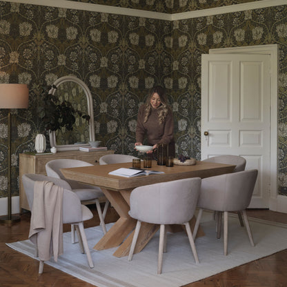 Olivia 160-240cm Whitewash Oak Dining Table Set - 6 Seater - Archer Soft Beige Dining Chairs - Whitewash Legs - Laura James 