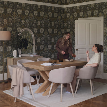 Olivia 160-240cm Whitewash Oak Dining Table Set - 6 Seater - Archer Soft Beige Dining Chairs - Whitewash Legs - Laura James 