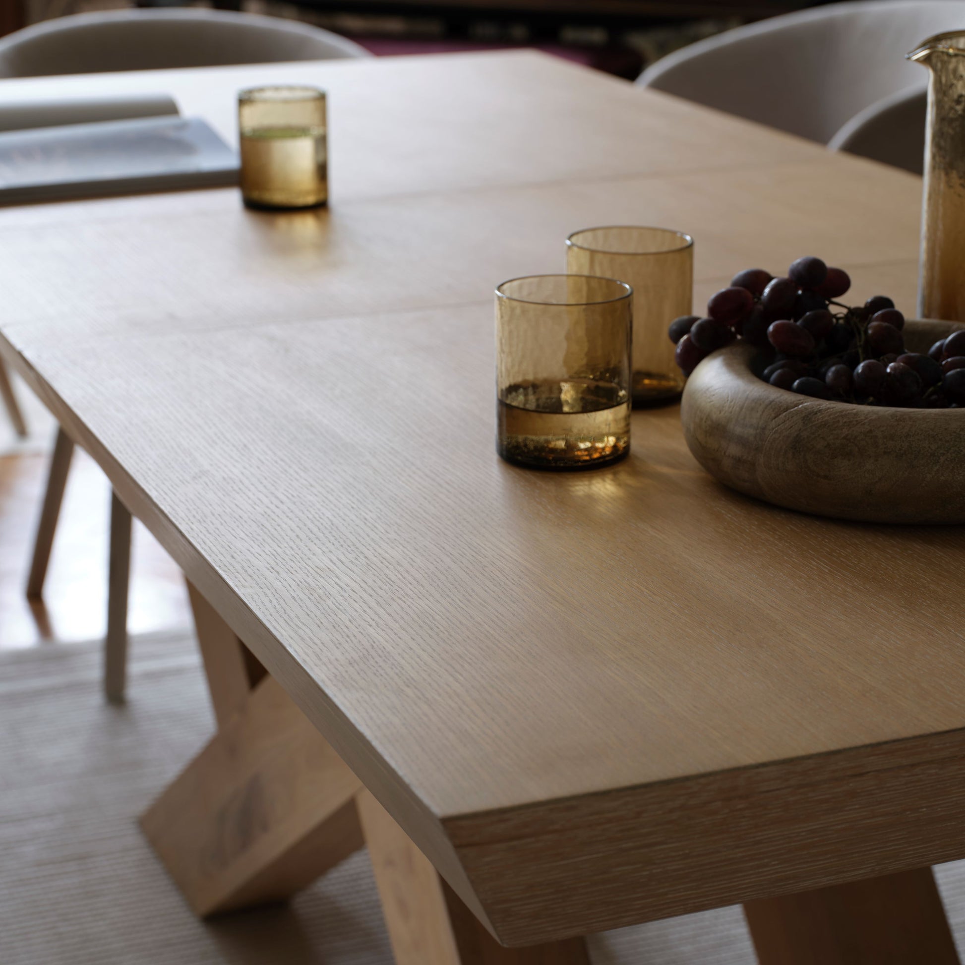Olivia 160-240cm Whitewash Oak Dining Table Set - 6 Seater - Archer Soft Beige Dining Chairs - Whitewash Legs - Laura James 