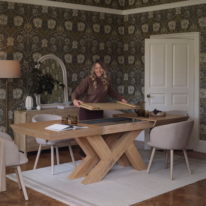 Olivia 160-240cm Whitewash Oak Dining Table Set - 6 Seater - Archer Soft Beige Dining Chairs - Whitewash Legs - Laura James 