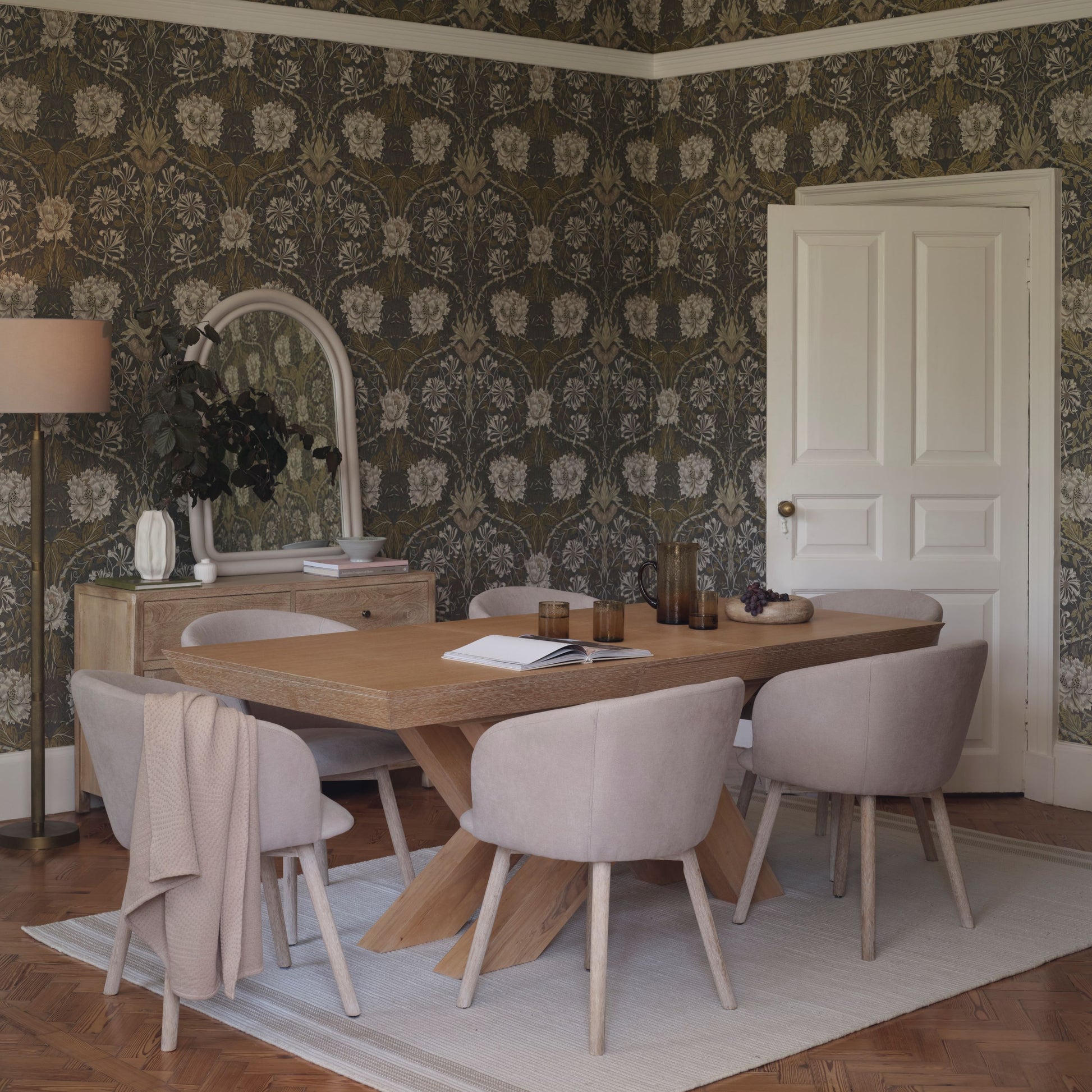 Olivia 160-240cm Whitewash Oak Dining Table Set - 6 Seater - Archer Soft Beige Dining Chairs - Whitewash Legs - Laura James 