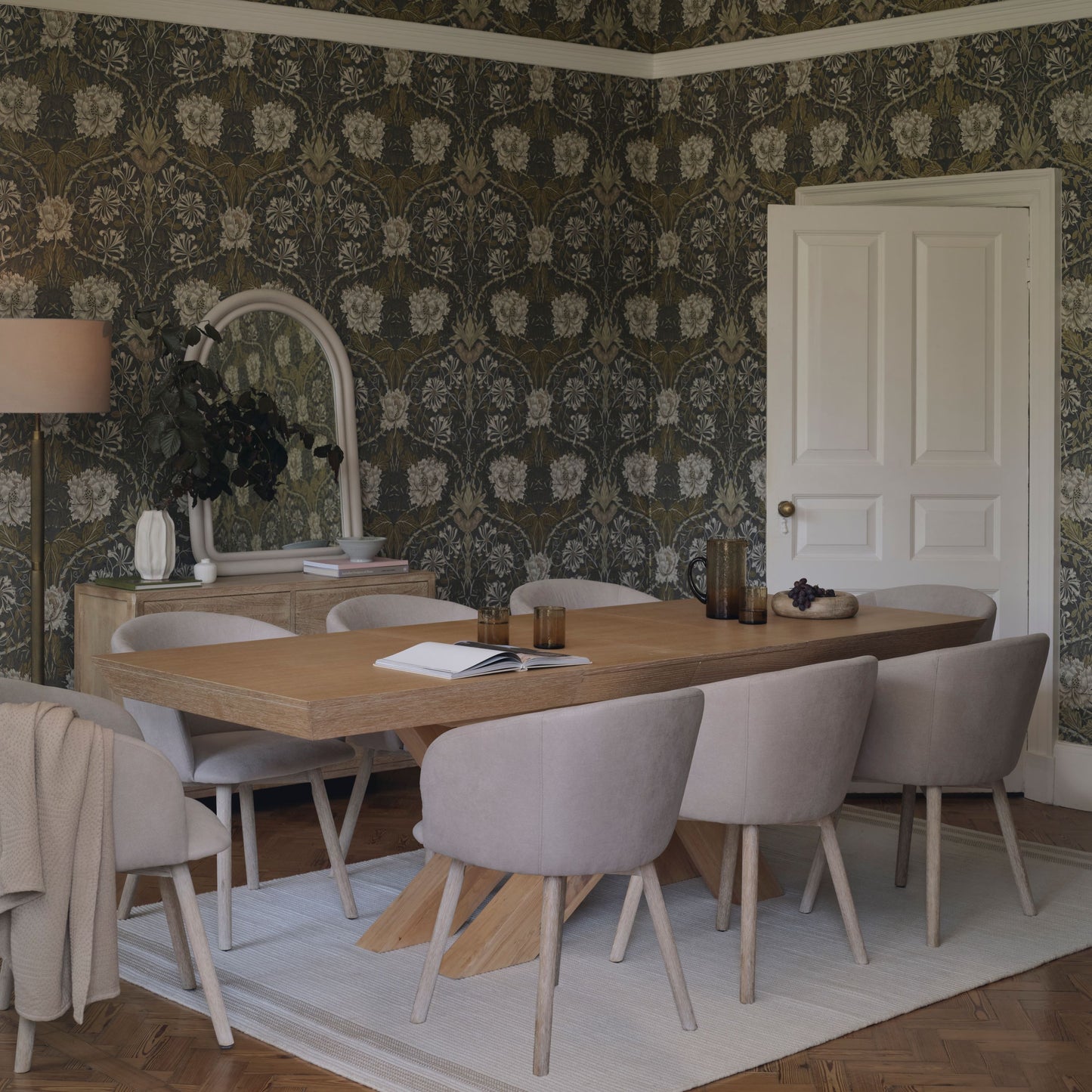 Olivia 160-240cm Whitewash Oak Dining Table Set - 6 Seater - Archer Soft Beige Dining Chairs - Whitewash Legs - Laura James 