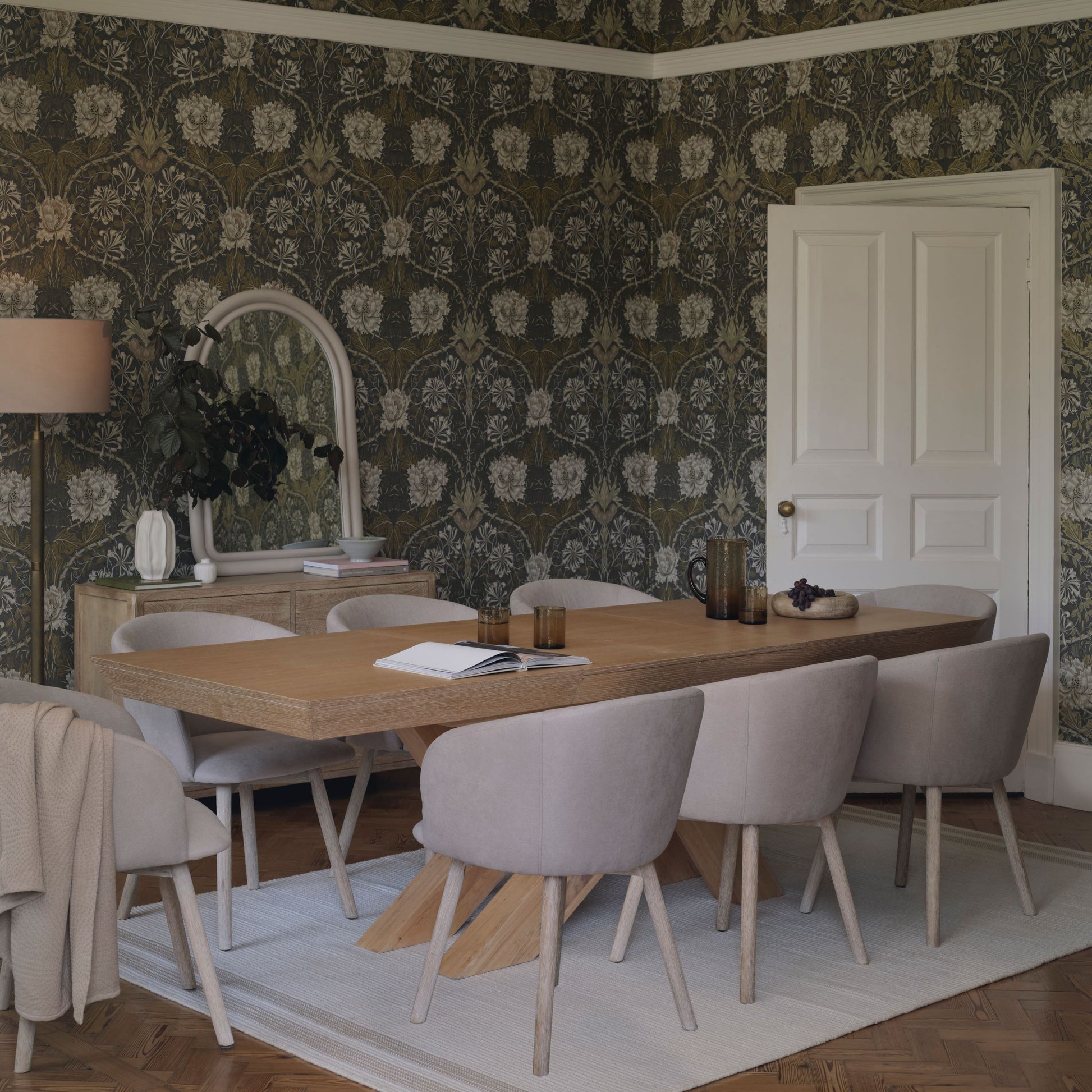 Olivia 160-240cm Whitewash Oak Dining Table Set - 6 Seater - Archer Soft Beige Dining Chairs - Whitewash Legs - Laura James 