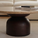 Sorrell 75cm Round Coffee Table - Coffee Brown Mango Wood & White Marble - Laura James 