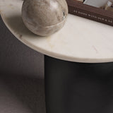 Sorrell Jet Black Mango Wood & White Marble Round Side Table - Laura James 