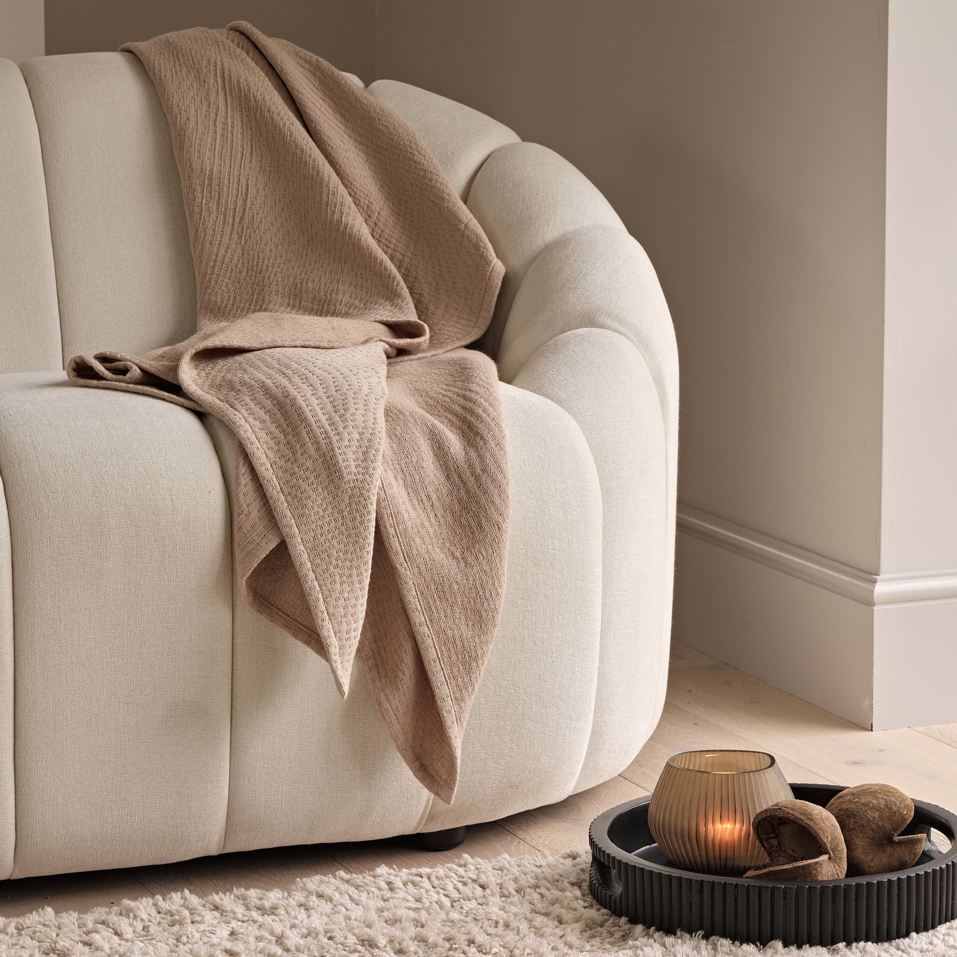 Soldon 200x220cm Cotton Throw - Driftwood - Laura James 