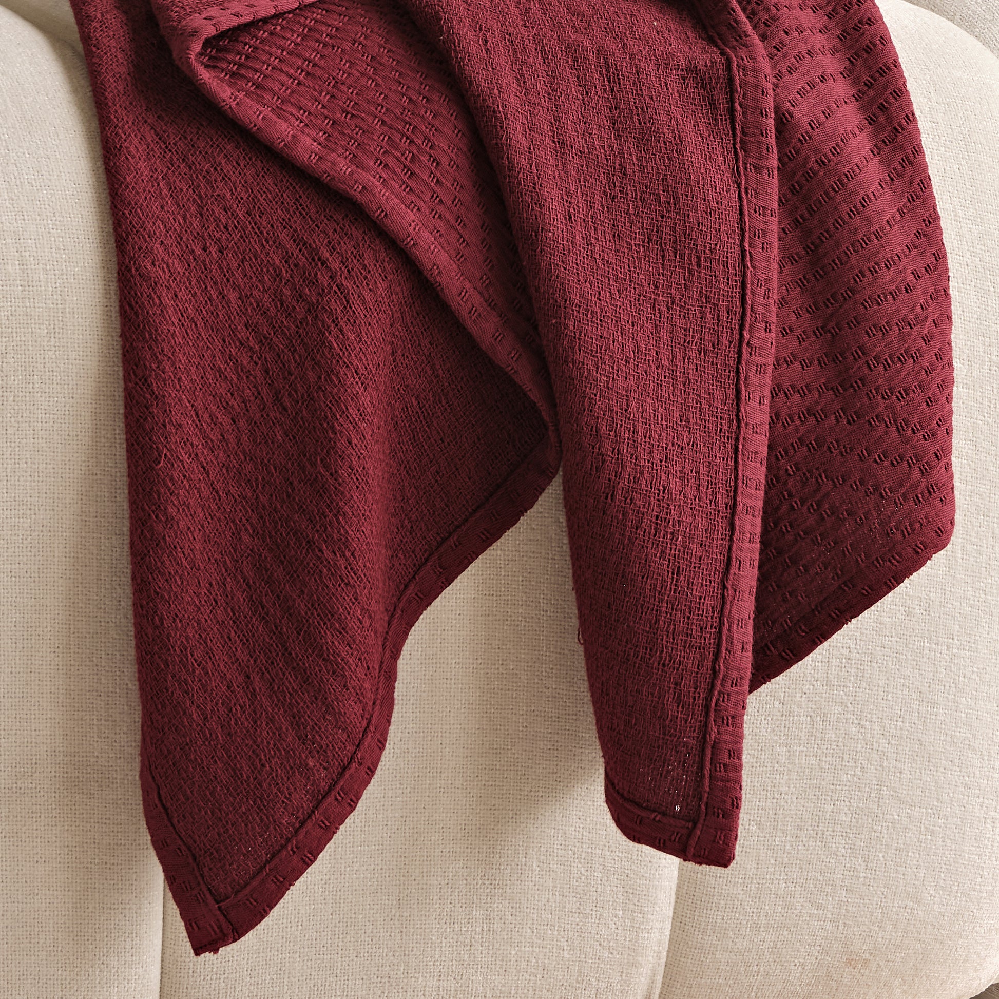 Soldon 200x220cm Cotton Throw - Burgundy Red - Laura James 