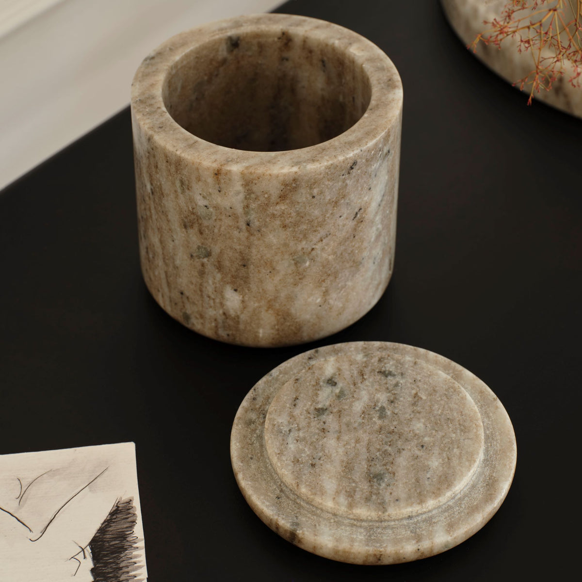 Tiree 11cm Lidded Pot - Beige Marble - Laura James 