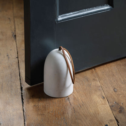 Tiree 15cm Door Stop with Leather Handle - White Marble - Laura James 