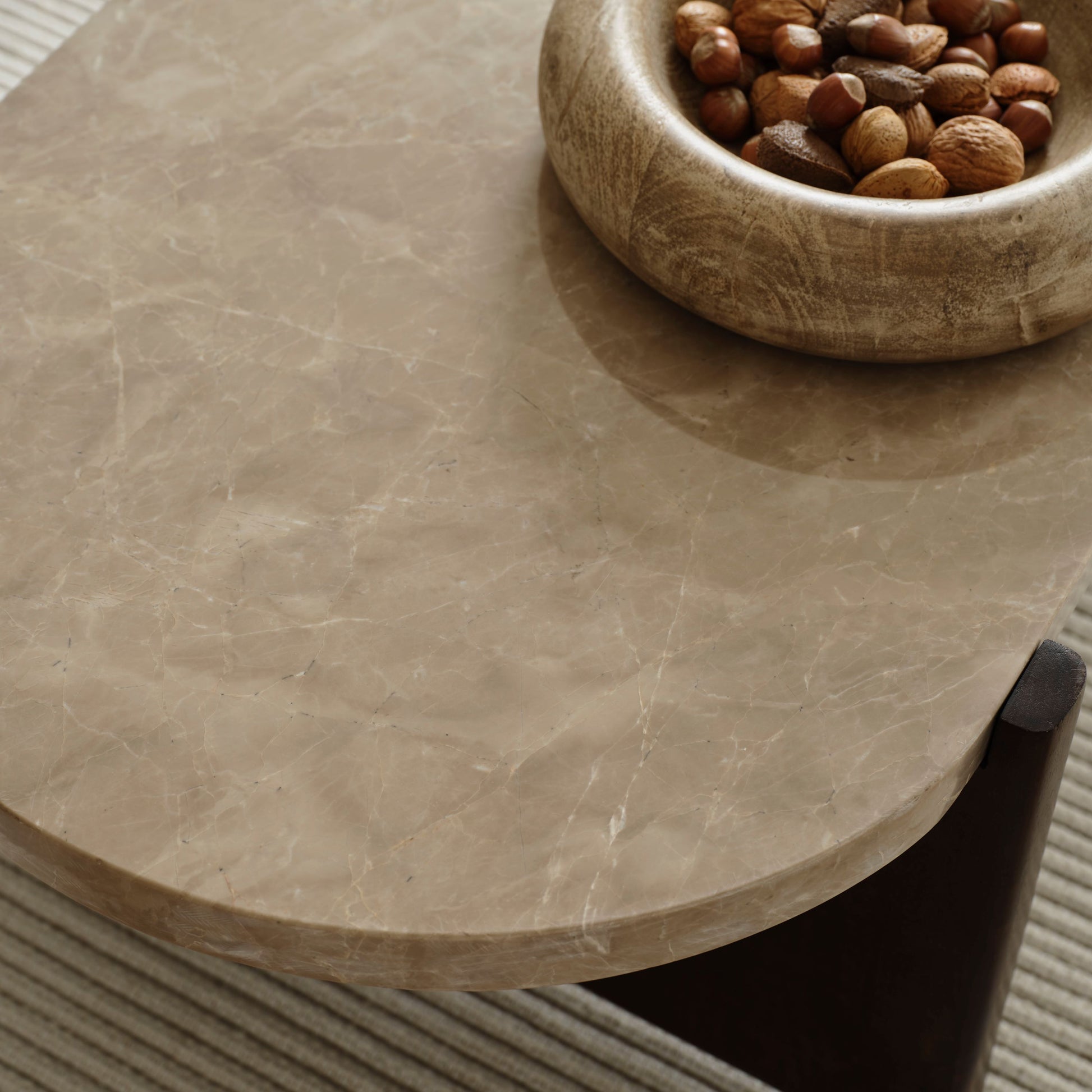 Viola 100cm Oval Lady Grey Marble & Coffee Brown Mango Wood Coffee Table - Laura James 
