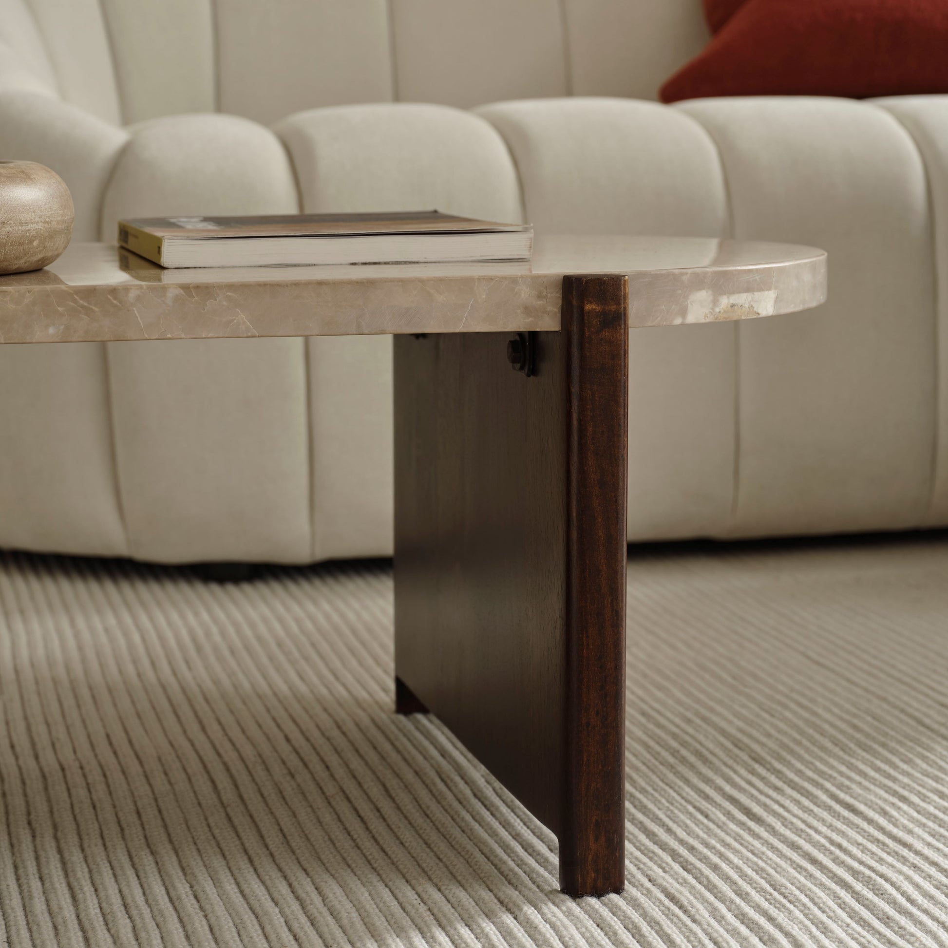 Viola 100cm Oval Lady Grey Marble & Coffee Brown Mango Wood Coffee Table - Laura James 