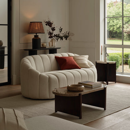 Viola 100cm Oval Lady Grey Marble & Coffee Brown Mango Wood Coffee Table - Laura James 