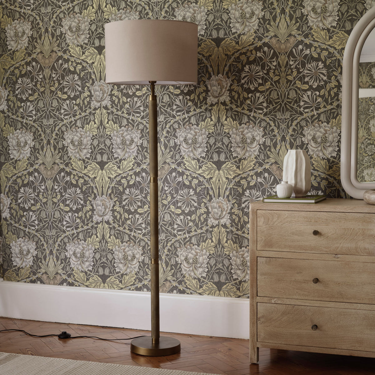 Welham 132cm Metal Floor Lamp Base - Patina Gold - Laura James 