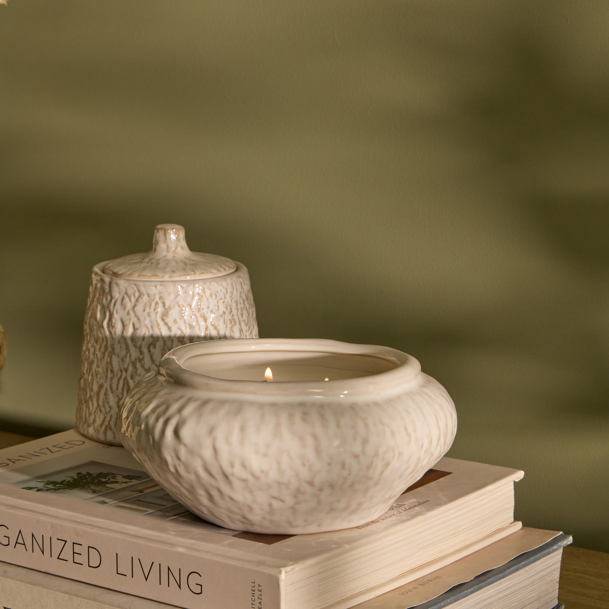 Alderney 15cm 3 Wick Ceramic Sea Salt and Bergamot Candle - Whitewash - Laura James 