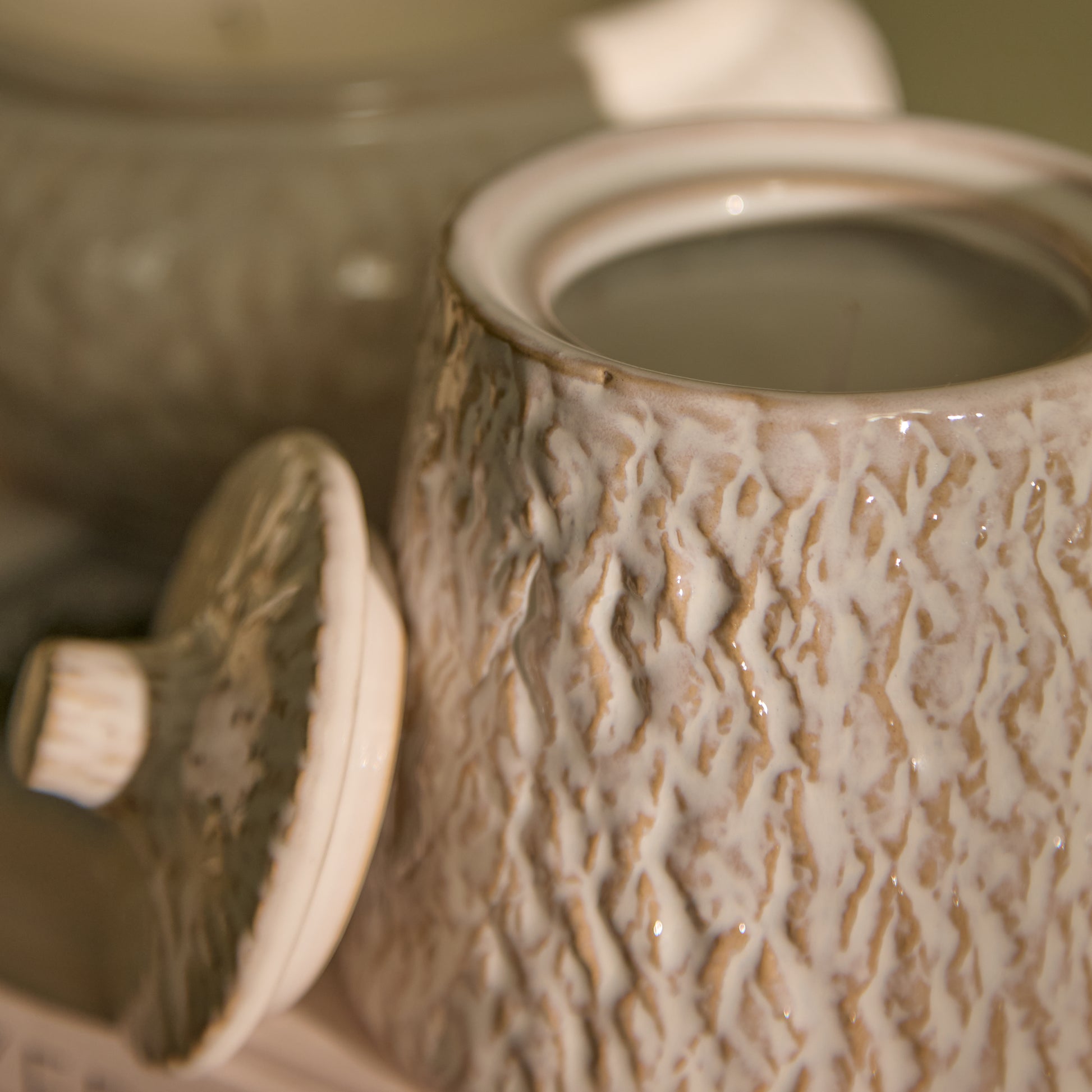 Alderney 10cm Lidded Ceramic Sea Salt and Bergamot Candle - Whitewash - Laura James 