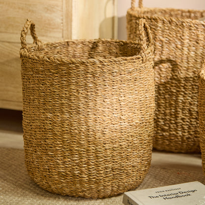 Asika 35cm Round Typha Basket - Natural - Laura James 