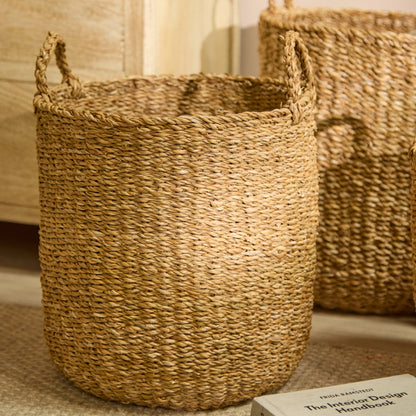 Asika 40cm Round Typha Basket - Natural - Laura James