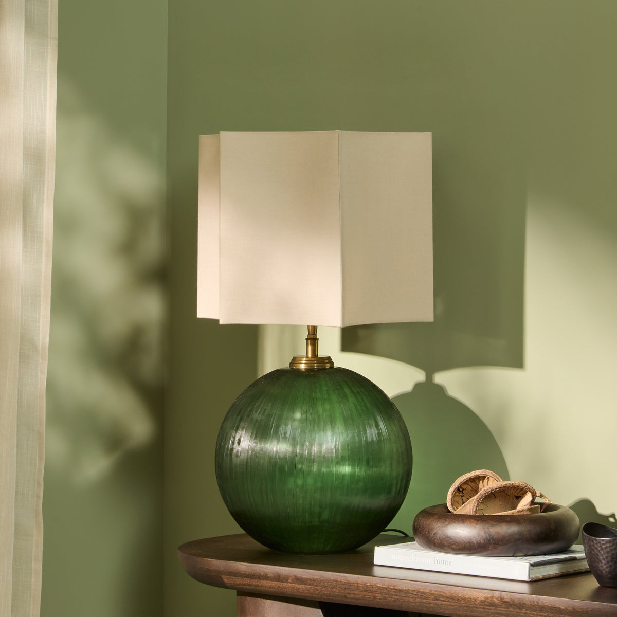 Orai 33cm Glass Table Lamp Base - Olive Green - Laura James 