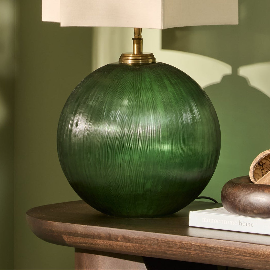 Orai 33cm Glass Table Lamp Base - Olive Green - Laura James 