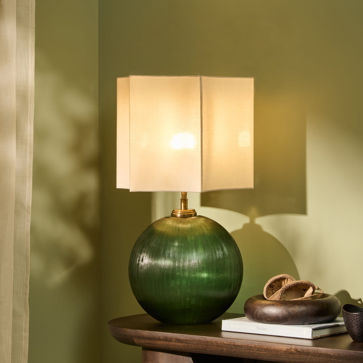 Orai 33cm Glass Table Lamp Base - Olive Green - Laura James 