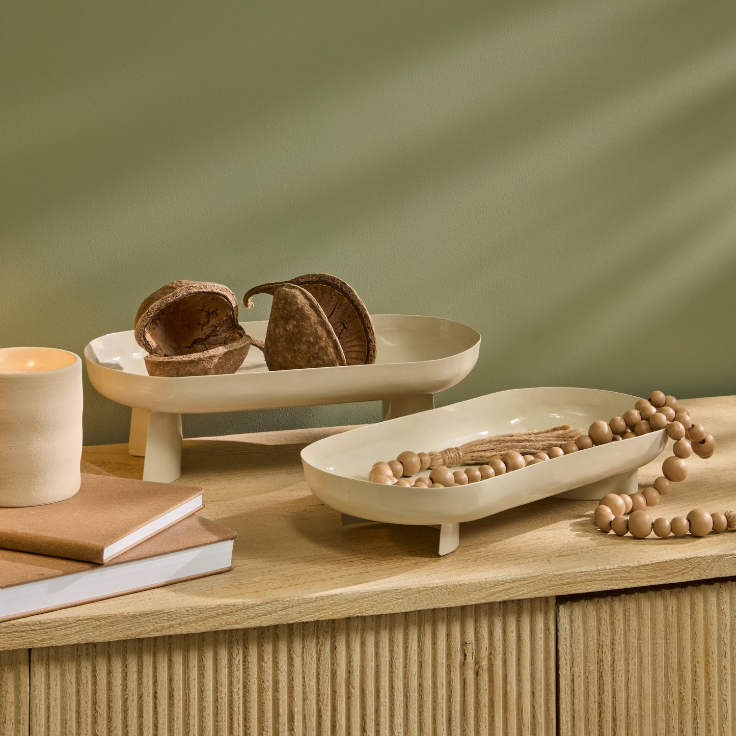 Boswell 32cm Footed Trays - Set of 2 - Oatmeal Metal - Laura James 