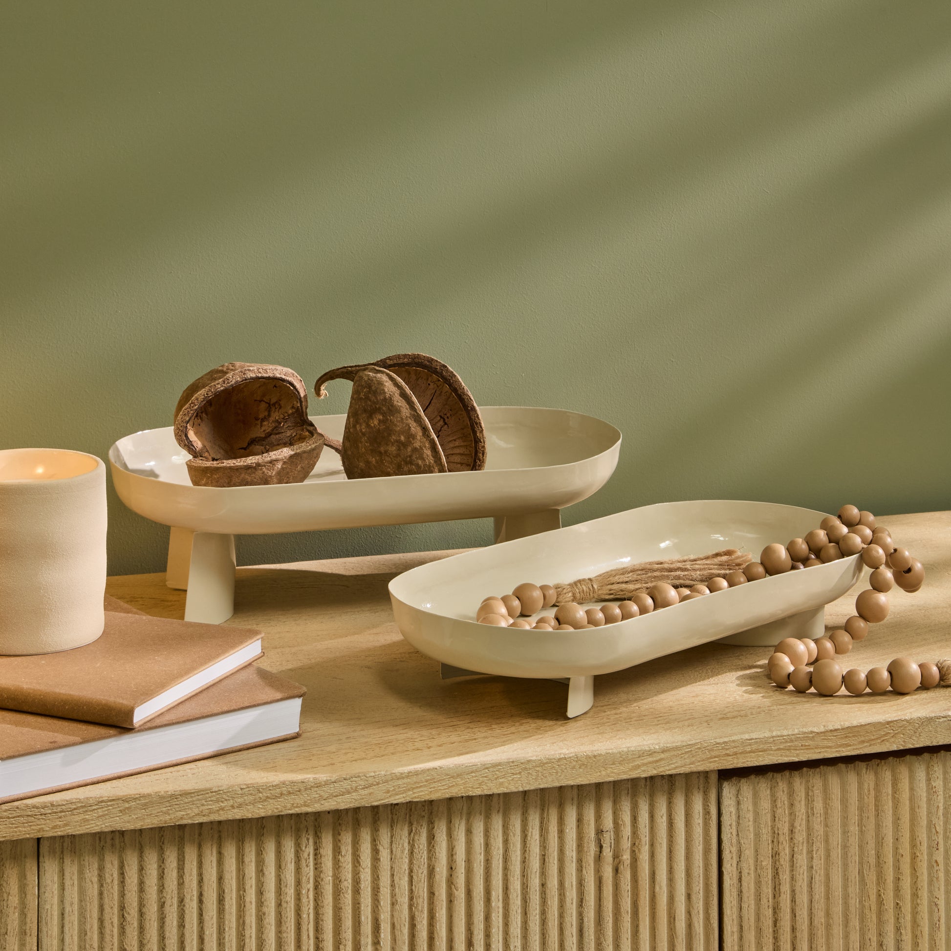 Boswell 32cm Footed Trays - Set of 2 - Oatmeal Metal - Laura James 