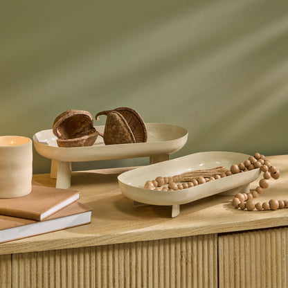 Boswell 32cm Footed Trays - Set of 2 - Oatmeal Metal - Laura James 