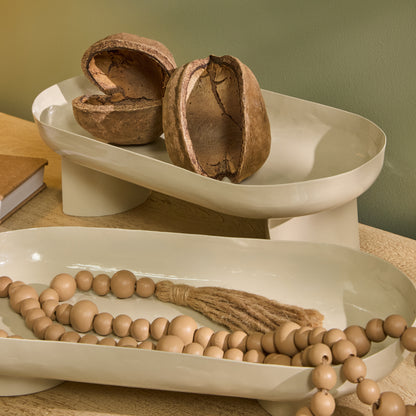 Boswell 32cm Footed Trays - Set of 2 - Oatmeal Metal - Laura James 