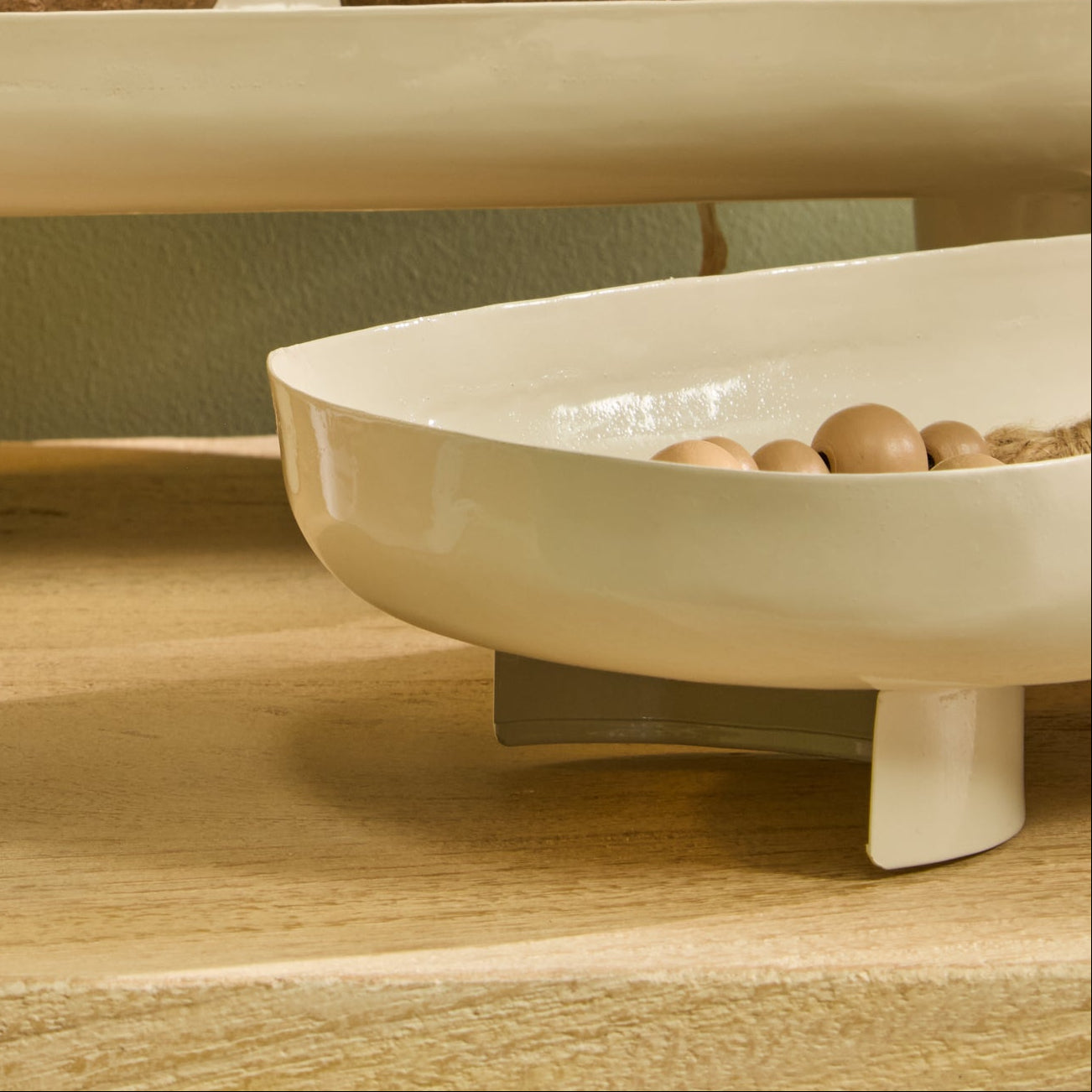 Boswell 32cm Footed Trays - Set of 2 - Oatmeal Metal - Laura James 