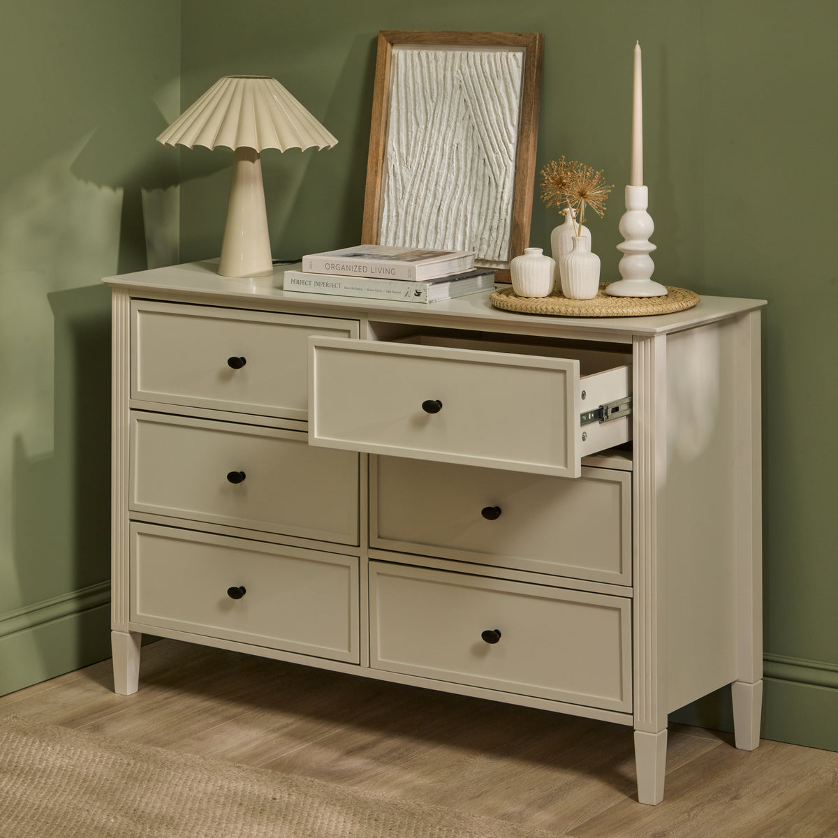 Cambrie 115cm 6 Drawer Chest of Drawers - Oatmeal - Laura James 